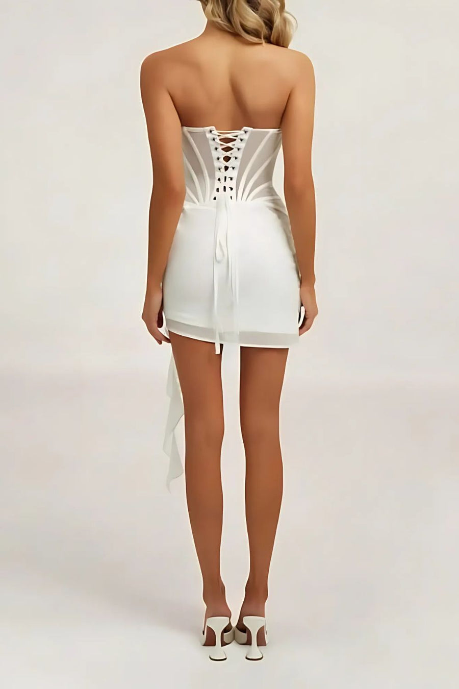 Women’s Corset Mini Dress – Strapless – Sheer Fabric – Boned Bodice – Draped Detail by Lumina Vancouver