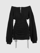 Women's Off-Shoulder Mini Dress - Ruched Body - Long Sleeve - Lace-Up Front by Lumina Vancouver