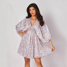 Women’s Short Dress – Chiffon – V-Neck – Ruched Waist – Floral – Bishop Sleeve by Lumina Vancouver