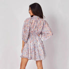 Women’s Short Dress – Chiffon – V-Neck – Ruched Waist – Floral – Bishop Sleeve by Lumina Vancouver
