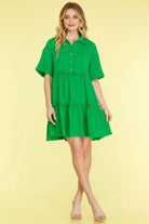 Women’s Mini Dress – Cotton Linen Blend – Loose Fit – Tiered – Collared Short Sleeve by Lumina Vancouver