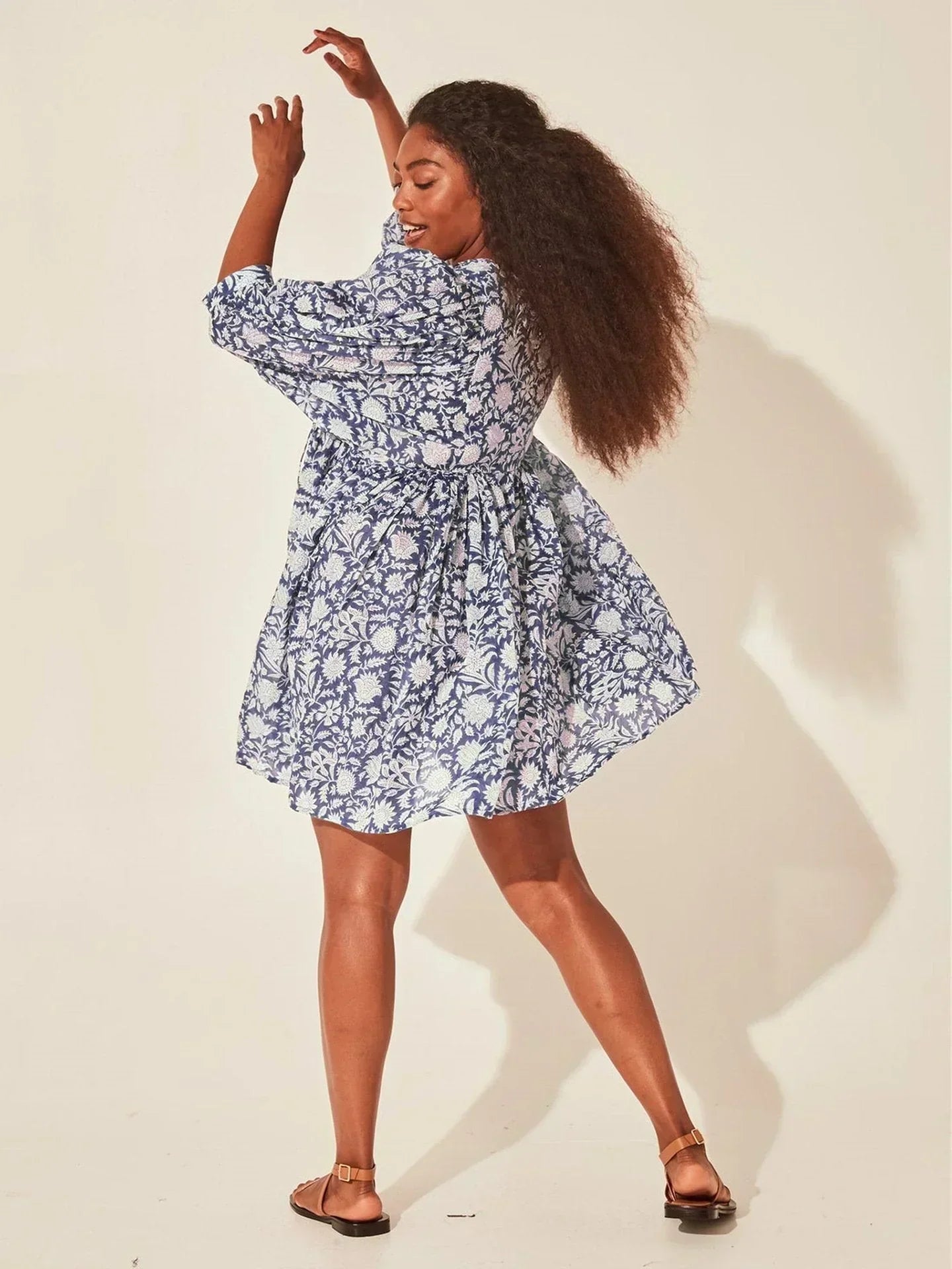 Women's Dress - Flowy Bohemian Style - Three-Quarter Sleeve - Floral Print Casual Wear by Lumina Vancouver