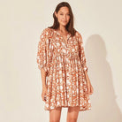 Women's Dress - Flowy Bohemian Style - Three-Quarter Sleeve - Floral Print Casual Wear by Lumina Vancouver