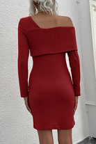 Women's Off-Shoulder Bodycon Mini Dress - Long Sleeve - Ribbed Textured Elegant Fit by Lumina Vancouver
