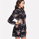 Women's Floral Dress - High Neck - Long Puff Sleeves - Cinched Waist - Flowy A-Line by Lumina Vancouver