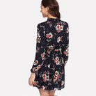 Women's Floral Dress - High Neck - Long Puff Sleeves - Cinched Waist - Flowy A-Line by Lumina Vancouver