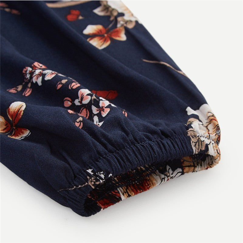 Women's Floral Dress - High Neck - Long Puff Sleeves - Cinched Waist - Flowy A-Line by Lumina Vancouver