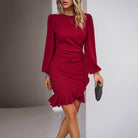 Women’s Mini Dress – Slim Fit – Puff Sleeves – Ruching Waist – Asymmetrical Hem by Lumina Vancouver