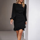 Women’s Mini Dress – Slim Fit – Puff Sleeves – Ruching Waist – Asymmetrical Hem by Lumina Vancouver