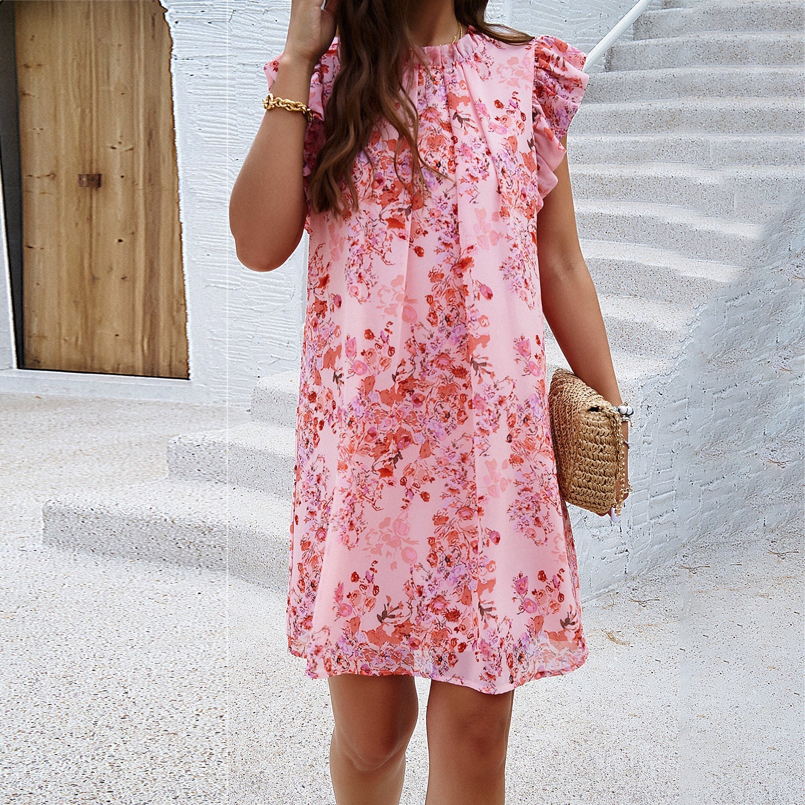 Women’s Sleeveless Dress – A-Line Fit – Lightweight Chiffon – Ruffled Cap Sleeves – Mini Length by Lumina Vancouver