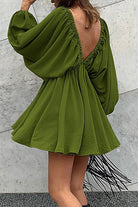 Women's Mini Dress - Deep V-Neck - Lantern Sleeve - Cinched Waist - Flared Skirt by Lumina Vancouver