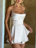 Women's Satin Mini Dress - Cowl Neck - Spaghetti Straps - Elegant A-Line Silhouette by Lumina Vancouver