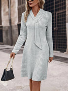 Women's Knit Dress - Ribbed Texture - Long Sleeve - Scarf Neck Elegant Fit by Lumina Vancouver