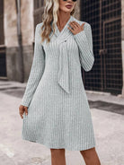 Women's Knit Dress - Ribbed Texture - Long Sleeve - Scarf Neck Elegant Fit by Lumina Vancouver