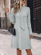 Women's Knit Dress - Ribbed Texture - Long Sleeve - Scarf Neck Elegant Fit by Lumina Vancouver