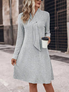 Women's Knit Dress - Ribbed Texture - Long Sleeve - Scarf Neck Elegant Fit by Lumina Vancouver