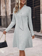 Women's Knit Dress - Ribbed Texture - Long Sleeve - Scarf Neck Elegant Fit by Lumina Vancouver