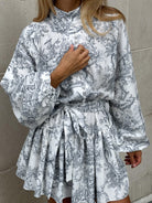 Women's A-Line Dress - Toile de Jouy Print - Fit-and-Flare - Long Sleeve High Collar by Lumina Vancouver