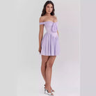 Women’s Mini Dress – Off Shoulder Fit and Flare – Bow Front – Lightweight Elegant Style by Lumina Vancouver