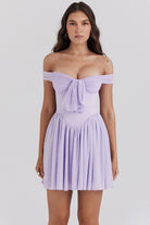 Women’s Mini Dress – Off Shoulder Fit and Flare – Bow Front – Lightweight Elegant Style by Lumina Vancouver
