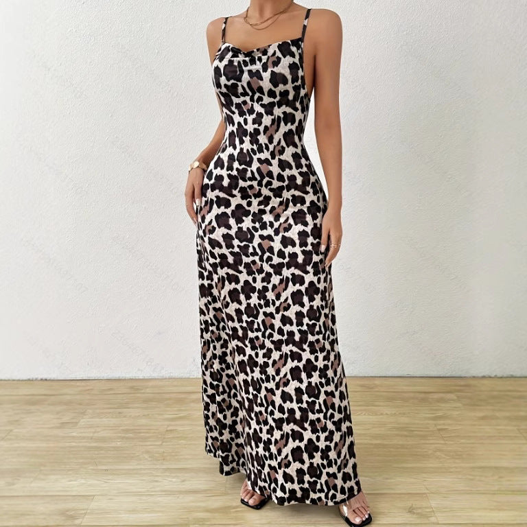 Women’s Sleeveless Dress – Slim Fit – Satin Look – Side Slit – Full Length – Printed by Lumina Vancouver
