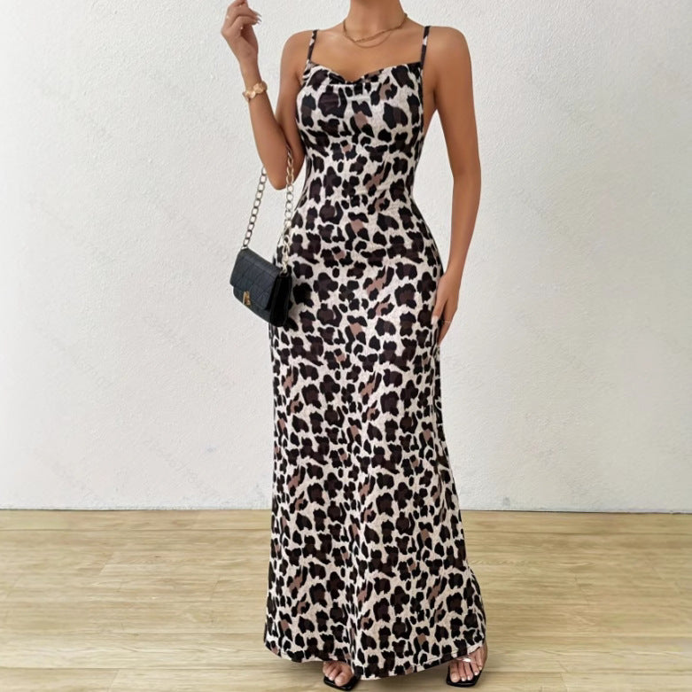 Women’s Sleeveless Dress – Slim Fit – Satin Look – Side Slit – Full Length – Printed by Lumina Vancouver
