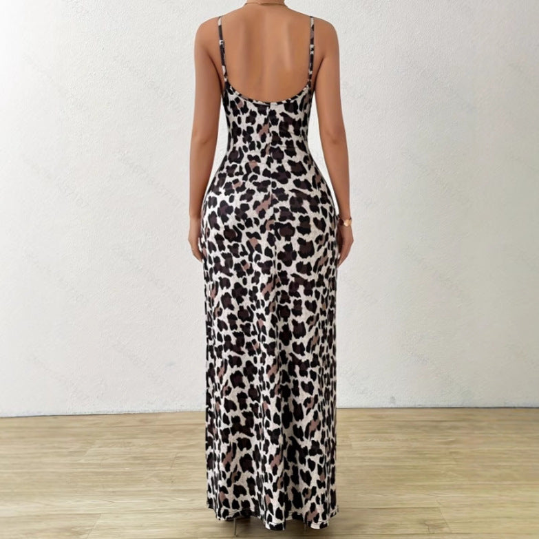 Women’s Sleeveless Dress – Slim Fit – Satin Look – Side Slit – Full Length – Printed by Lumina Vancouver