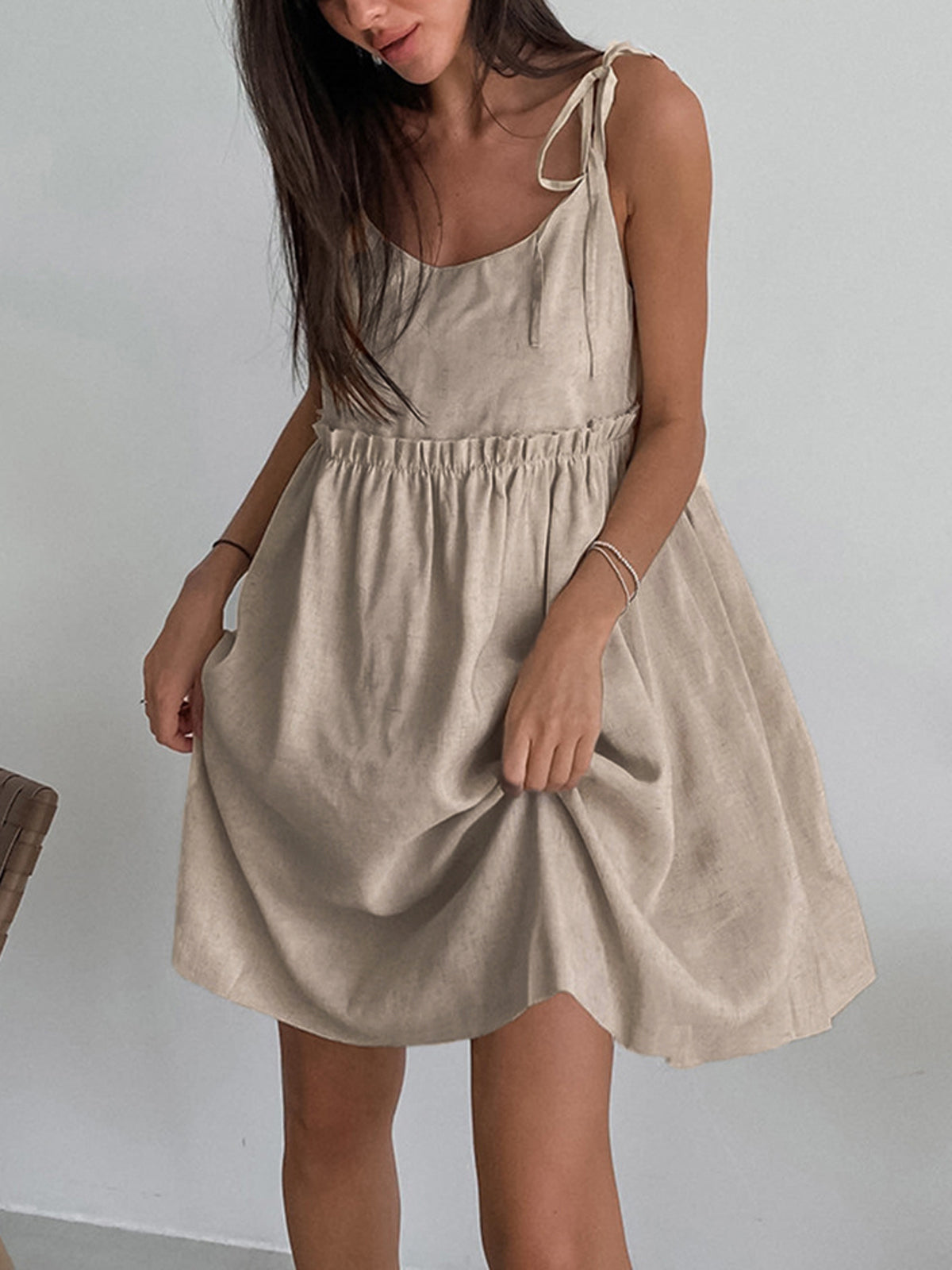 Women's Mini Dress - Sleeveless Tie Shoulder - Cinched Waist - Lightweight Casual Wear by Lumina Vancouver