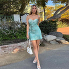 Women’s Mini Dress – Slim Fit – Satin-Like Texture – Spaghetti Straps – Floral Pattern by Lumina Vancouver