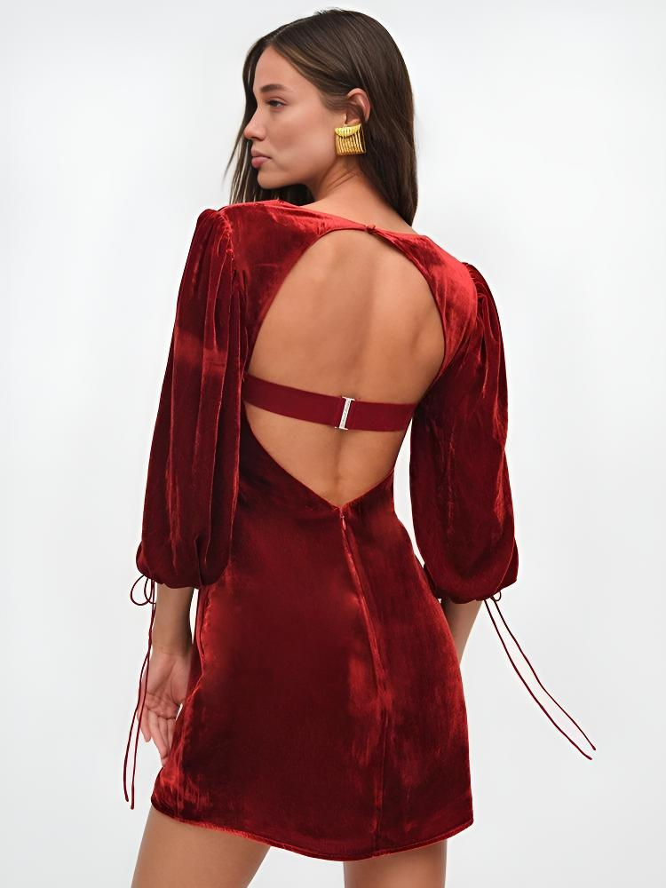 Women’s Mini Dress – Velvet Slim Fit – Puff Sleeve – Sweetheart Neckline – Evening Wear by Lumina Vancouver