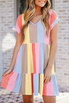 Women's Casual Dress - Tiered Knee-Length - Short Sleeve V-Neck - Relaxed Fit by Lumina Vancouver