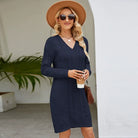 Women’s Knit Dress – Slim Fit – Wool Blend Cable Knit – V-Neck – Long Sleeve – Mini Length by Lumina Vancouver