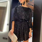 Women's Sequin Mini Dress - Long Sleeve - Relaxed Fit - Asymmetrical Party Wear by Lumina Vancouver