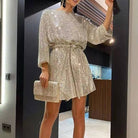 Women's Sequin Mini Dress - Long Sleeve - Relaxed Fit - Asymmetrical Party Wear by Lumina Vancouver