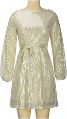 Women's Sequin Mini Dress - Long Sleeve - Relaxed Fit - Asymmetrical Party Wear by Lumina Vancouver