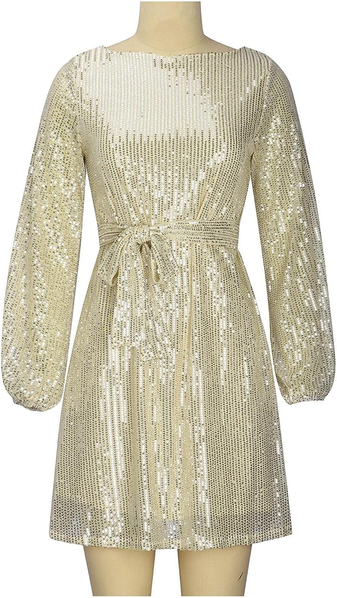 Women's Sequin Mini Dress - Long Sleeve - Relaxed Fit - Asymmetrical Party Wear by Lumina Vancouver