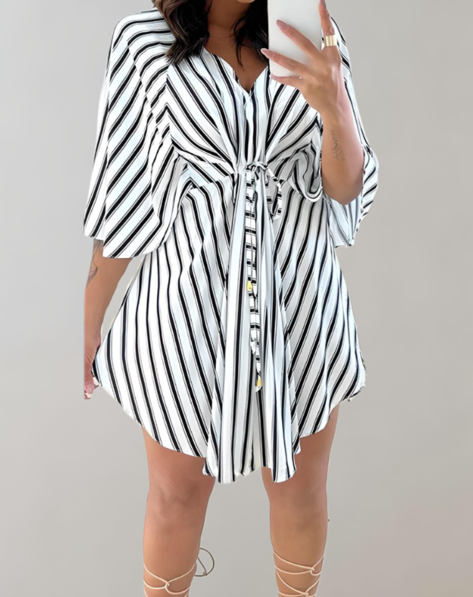 Women's Kaftan Dress - V-Neck - Tie Waist - Flowy Three-Quarter Sleeves - Lightweight by Lumina Vancouver
