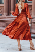 Women's Midi Dress - Square Neck - Puff Long Sleeves - Cinched Waist - Flowing Skirt by Lumina Vancouver