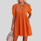 Women's Short Dress - Empire Waist - Puff Sleeves - Lightweight Textured Fabric - Relaxed Fit by Lumina Vancouver
