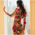 Women's Mini Dress - Floral Embroidery - Sheer Mesh - Long Sleeve Elegant Fit by Lumina Vancouver