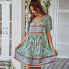 Women’s A-Line Mini Dress – 100% Cotton – V-Neck – Puff Sleeve – Tiered Floral Print by Lumina Vancouver