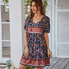 Women’s A-Line Mini Dress – 100% Cotton – V-Neck – Puff Sleeve – Tiered Floral Print by Lumina Vancouver