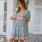 Women’s A-Line Mini Dress – 100% Cotton – V-Neck – Puff Sleeve – Tiered Floral Print by Lumina Vancouver