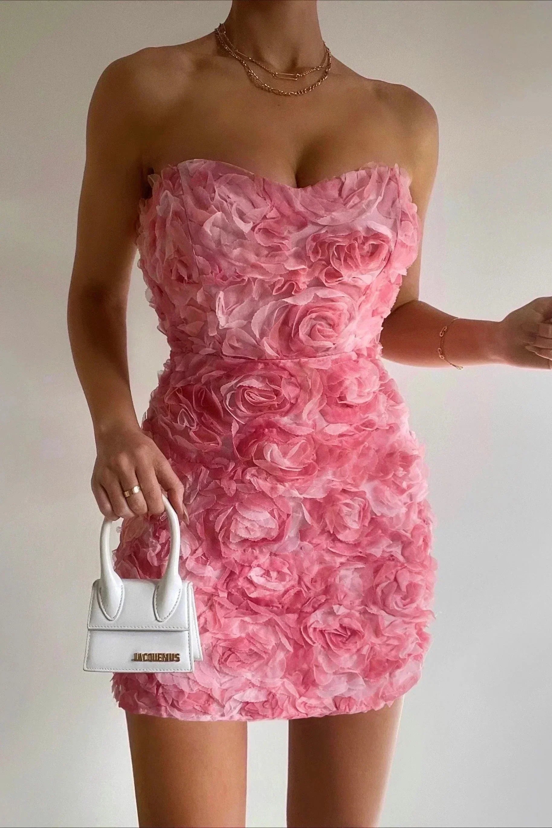 Women’s Strapless Mini Dress – Fitted Silhouette – 3D Floral Texture – Elegant Party Wear by Lumina Vancouver