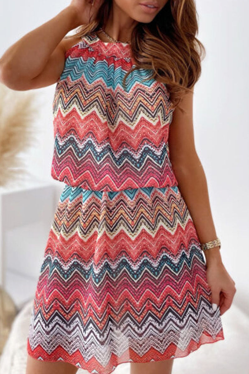 Women's Sleeveless Dress - Chevron Pattern - A-Line Fit - Lightweight Casual Wear by Lumina Vancouver