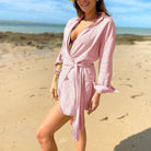 Women’s Wrap Dress – Cotton Linen Blend – Slim Fit – Mini Length – Collared V-Neck by Lumina Vancouver
