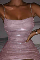 Women's Bodycon Mini Dress - Ruched Metallic Stretch - Thin Straps Partywear by Lumina Vancouver
