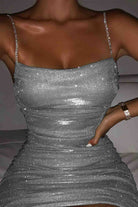 Women's Bodycon Mini Dress - Ruched Metallic Stretch - Thin Straps Partywear by Lumina Vancouver