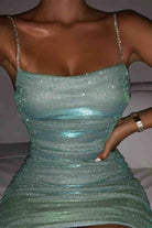 Women's Bodycon Mini Dress - Ruched Metallic Stretch - Thin Straps Partywear by Lumina Vancouver