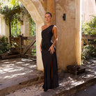 Women’s One-Shoulder Satin Dress – Slim Fit – High Slit – Formal Evening Wear by Lumina Vancouver